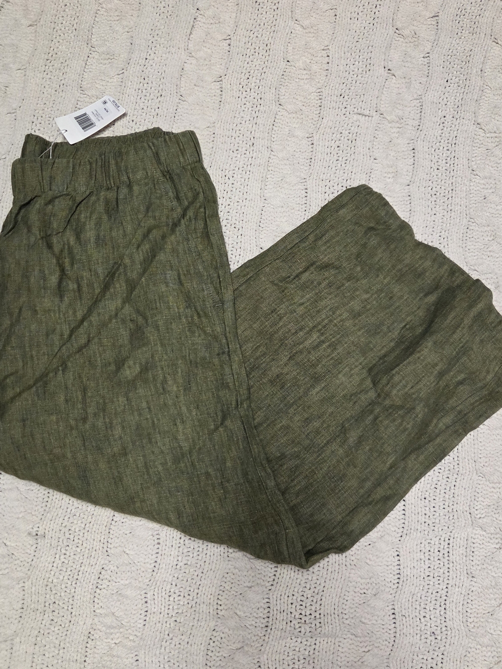 Eileen Fisher Olive-Green Linen Blend Wide Leg Pants